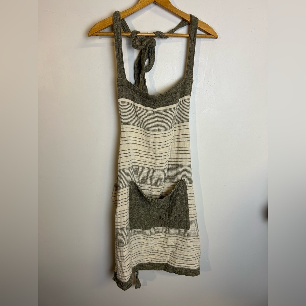 Striped Halter Apron‎ Pocket 100% Cotton Linen Blend Minimalist Backyard grill